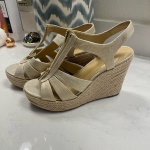 New, never worn, Michael Kors Gold, metallic Berkley wedge